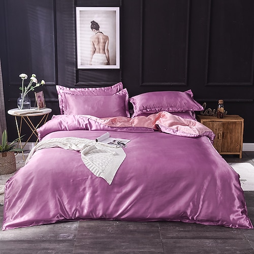 Einfärbige gewaschene Seide Ice Silk Satin simulierte Seide vier-teiliges Set Sommer Heimtextilien Bettzeug Image