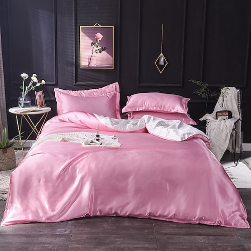 Einfärbige gewaschene Seide Ice Silk Satin simulierte Seide vier-teiliges Set Sommer Heimtextilien Bettzeug Image