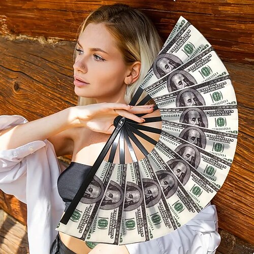 Boots on the Ground-Fächer mit Dollarschein-Aufdruck, großer holografischer Faltfächer für Popping, Line Dance, Party und Rave-Auftritte Image