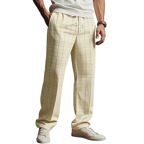 Herren Anzughose Hose Freizeithose Kordelzug Elastischer Bund Gerader Schnitt Einfach Komfort Weich Volle Länge Outdoor Geschäft Täglich Mode Streetwear Hellkaki Weiß Image