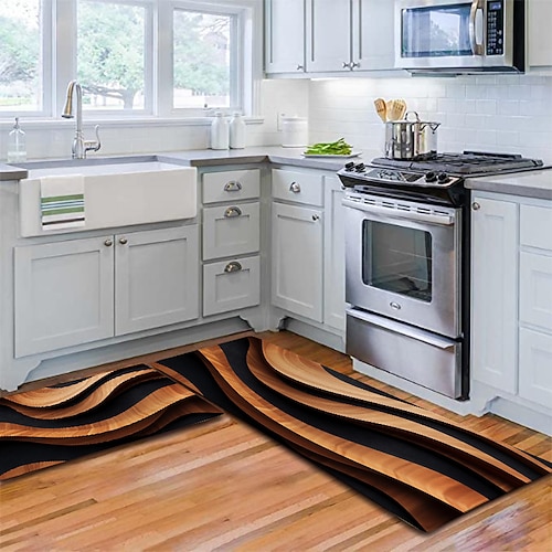 Küchenmatte mit Holzstruktur, Flurteppiche, waschbar, für Schlafzimmer, Wohnzimmer, Küche, Badezimmer, rutschfeste Fußmatten Image