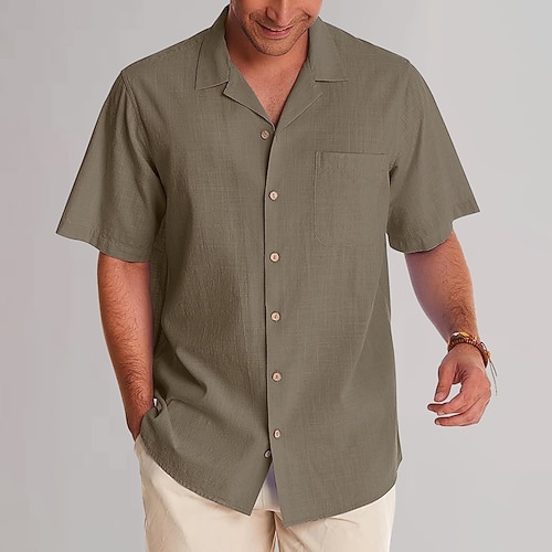 Herren Freizeithemd Einfach Urlaub Schwarz Dunkelmarine Grün Khaki Kurzarm Revers Sommer Bekleidung Image