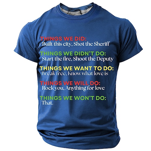 Herren T-Shirt Lustiges Popkultur Musiktext Grafik 'Dinge die wir nicht tun werden' Spruch Image