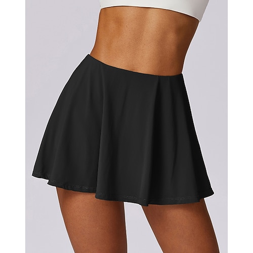 Damen Einfarbig Lässiger Rock Tennisröcke Tennisröcke mit Shorts Plissiert UPF50 Schnelltrocknend Tennis Golfspiel Pickleball Unterteile Schwarz Rosa Blau Tennisbekleidung Image