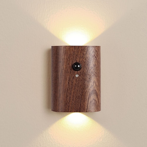 Moderne holz motion wand lichter sensor nacht licht usb aufladbare wand lampe für eingang treppen gang wohnzimmer wand veranda dekoration 1 pc Image