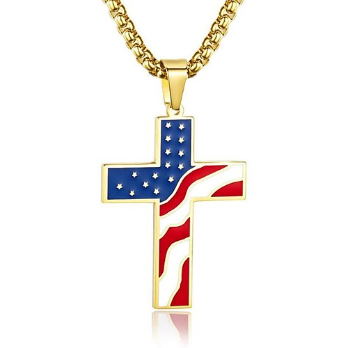 Herren-Halskette mit Kreuzanhänger in Form einer amerikanischen Flagge – Gold- und Silberton mit USA-Flaggen-Design, stilvoll und trendig für Freizeit und Statement-Kleidung Image