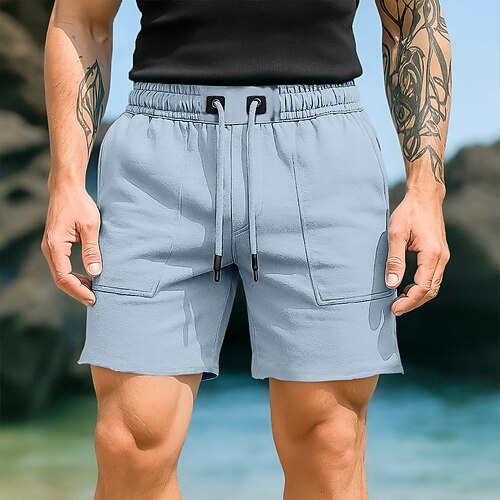 Herren Sweat-Shorts Shorts Bermudashorts Strandshorts Kordelzug Elastischer Bund Einfach Komfort Sport Knielang Outdoor Lässig Täglich Urlaub Mode Schwarz Orange Mikroelastisch Image