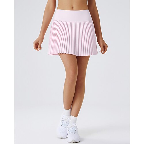 Damen Patchwork Einfarbig Lässiger Rock Tennisröcke Tennisröcke mit Shorts Plissiert Seitentaschen Atmungsaktiv Tennis Golfspiel Pickleball Unterteile Schwarz Weiß Rosa Tennisbekleidung Image