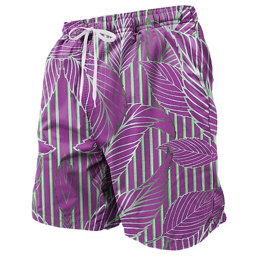Herren Palmblatt Tropische Pflanzen Badeshorts Boardshorts Mittlere Taille Streetwear Hawaiianisch Strandurlaub Seitentaschen Netzfutter Elastischer Kordelzug in der Taille Designer Bekleidung Image