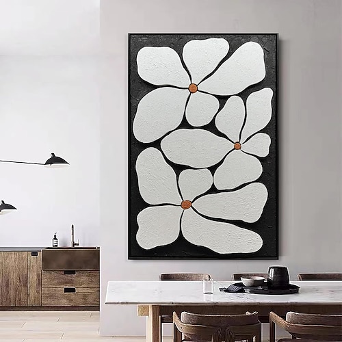 handgefertigtes Ölgemälde auf Leinwand, Wandkunst, Dekoration, schwarz-weiß, einfache abstrakte Textur, Blumen für die Inneneinrichtung, gespannter Rahmen, hängendes Gemälde/gerolltes rahmenloses, Image