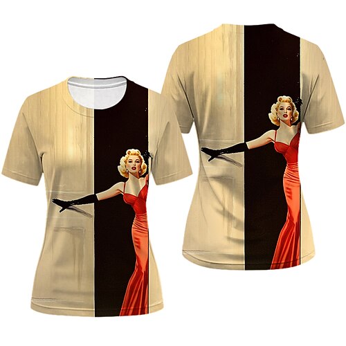 T-Shirt Retro Poster Retro-Mädchen 1950er Retro Vintage T-Shirt Ärmel Grafik für Damen Erwachsene 3D-Druck für Maskerade Täglich Urlaub Party Image