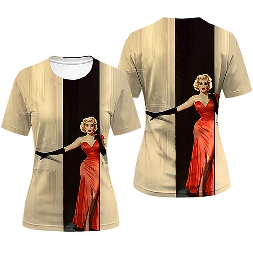 T-Shirt Retro Poster Retro-Mädchen 1950er Retro Vintage T-Shirt Ärmel Grafik für Damen Erwachsene 3D-Druck für Maskerade Täglich Urlaub Party Image