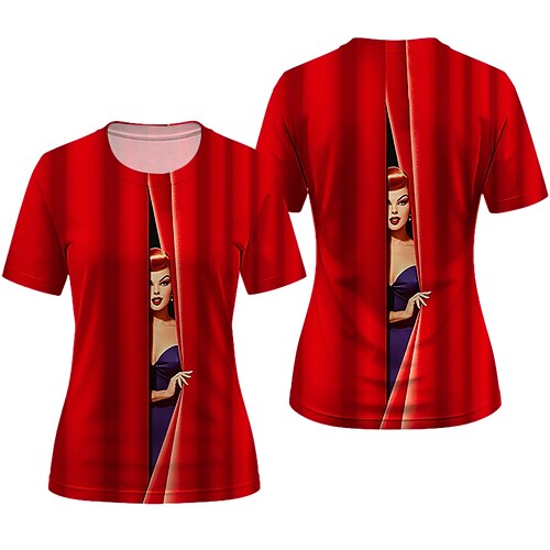 T-Shirt Retro Poster Retro-Mädchen 1950er Retro Vintage T-Shirt Ärmel Grafik für Damen Erwachsene 3D-Druck für Maskerade Täglich Urlaub Party Image