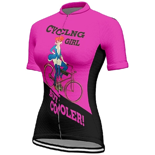 Damen Radtrikot Grafik Buchstaben Zahlen Kurzarm Fahhrad T-Shirt Trikot mit 3 Gesäßtaschen Mountainbike MTB Schnelltrocknend Anatomisches Design Feuchtigkeitsableitend Atmungsaktiv Sport Gelb Rosa Image