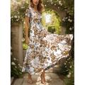 Damen Maxikleid Freizeitkleid Sommerkleid A Linie Kleid Elegant Urlaub Vintage Normale Passform Blumen Grafik Kurzarm Quadrathals Rundausschnitt Gelb Rote Blau Purpur Sommer Frühling