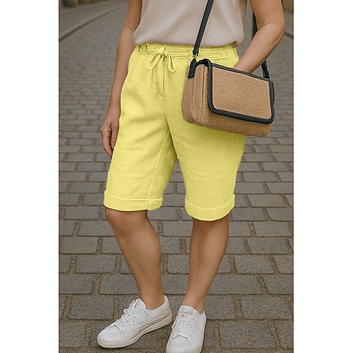 Damen Hose aus Baumwollleinen Chinos Schnitt Mode Streetwear Komfort Knielang Hohe Taille Einfach Tasche Elastischer Bund Bequem Außenbereich Straße Alltagskleidung Ausgehen Weinrot Dunkelgrün Image