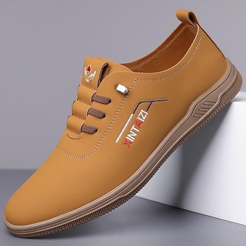 Herren Sneaker Lässig PU Leder Atmungsaktiv Bequem Rutschfest Schnürung Schwarz Gelb Braun Frühling Herbst