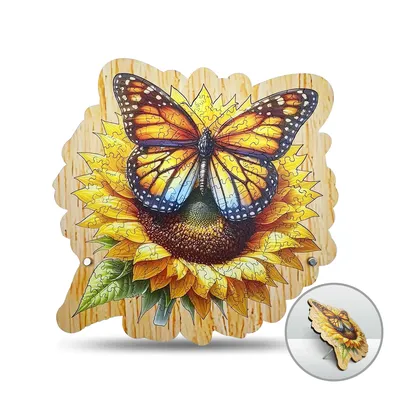 Butterfly Sunflower Wooden Puzzle, Large Jigsaw Puzzles 132 Pieces with Wooden Frame, Unique Shaped