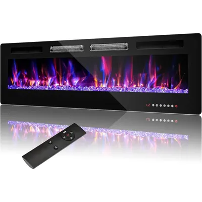 72" Ultra-Thin Electric Fireplace in-Wall Recessed,12 Flame & Ember Colors, Touchscreen/Remote