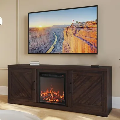 Modern 58" Farmhouse TV Stand with 18" Electric Fireplace Heater & Media Entertainment Center for TV