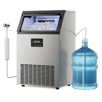Commercial Ice Maker Machine Stainless Steel Under Counter Ice Maker with 34LBS Ice Bin Freestanding