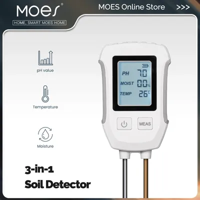 MOES 3 in 1 Soil PH Detector Tester LCD Screen Thermometer Temperature Moisture Meter For Gardening