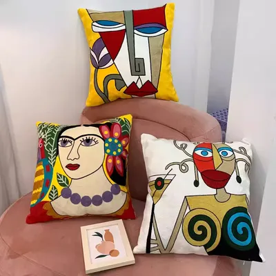 Picasso oil painting handmade embroidered pillowcase, abstract art sofa cushion cover