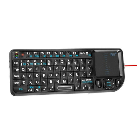 Rii 2.4G Mini Wireless Smart Keyboard with Touchpad Mouse Lightweight Portable Wireless Keyboard Controller with USB Receiver Remote Control for . Black.72 Keys