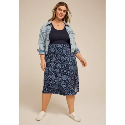 Maurices Plus Size Women's 24/7 Bare Front Slit Midi Dress Blue Size 1X