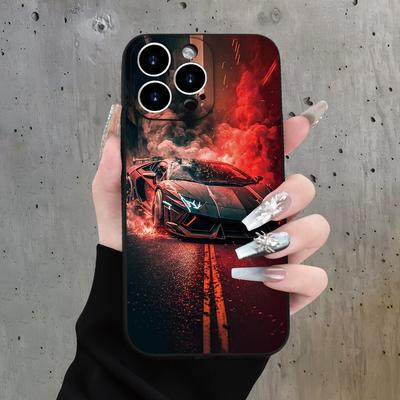 TEMU Cool Road Sports Car Series Frosted Tpu Phone Case Black For Iphone 15/14/13/12/11 Xs Xr X 7 8 Plus Pro Max Image