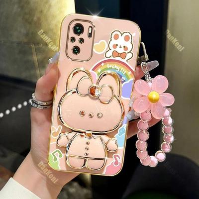 TEMU Note 10 10s Rabbit Holder Bracelet Plating Phone Case For Xiaomi Redmi Note 10t 10 10s 13 13pro 13proplus 13r Cover Image