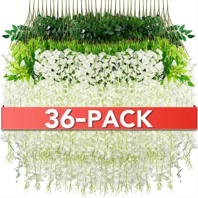 TEMU 36-pack Artificial Wisteria Hanging Flowers Garland, 129.6 Feet Total, Vine Rattan For Home Party Wedding Christmas Decor, No Electricity Or Battery Needed Image