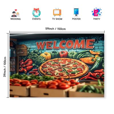 TEMU 1pc, Large Welcome Pizza Background Banner, Polyester Fabric, Decoration For Family Parties & Events, No Electricity Needed, Multiple Sizes (39x59in, 51x59in, 70.8x90.5in) Image