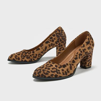TEMU 1 Pair French Leopard Print Pumps For Women, Round Toe Heel, High Heels With Grip, Fabric Upper, Insole & Tpu Sole Image