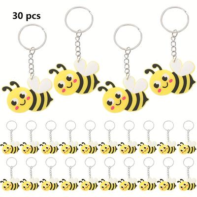 TEMU 30-pack/50-pack Silicone Bee Keychains, Cute Cartoon Bee Charm Pendants, Durable Metal Key Rings, Fun Backpack Accessories, Party Favors, Bag Hanging Decorations For Car & Outdoor Events Image