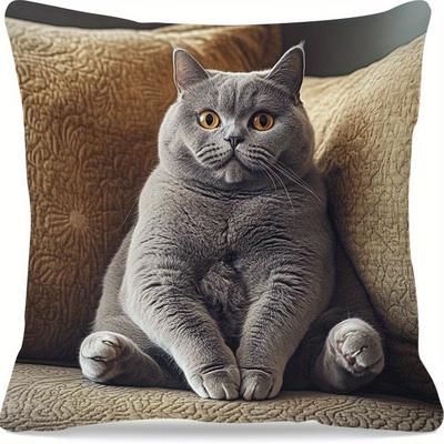 TEMU 1pc British Shorthair Cat Throw Pillow Covers, Farmhouse Decor Outdoor Furniture Swing Seat Bench Chair Decorative Cushion Cover, 17.72x17.72inch Image