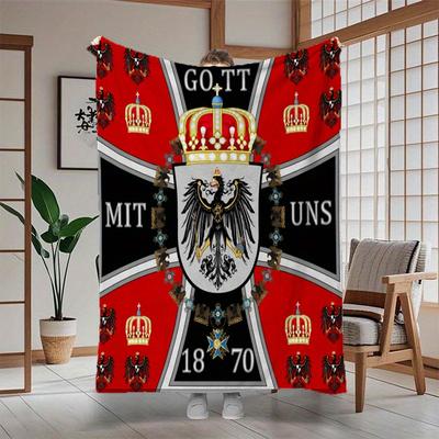 TEMU Germany Empire Emblem Printed Flannel Blanket - Soft, Comfortable, And Warm Throw For Home, Office, Car, And Camping. Perfect Gift With Digital , Polyester Material, And Lightweight Feel Image
