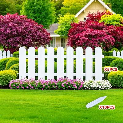 TEMU Pvc Garden Insert Model, Gardening White Lawn Fence, For Patio And Garden Landscape Decoration, Suitable For Gardens, Farms, Yards, Road . Image