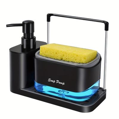 TEMU 5-in- Sink Organizer Set, Dual Soap Dispenser With Sponge Holder, Floor Mount, Phthalate-free Material, No Electricity Needed, Hand And Dish Soap Dispenser With Tray And Dishcloth Holder Image