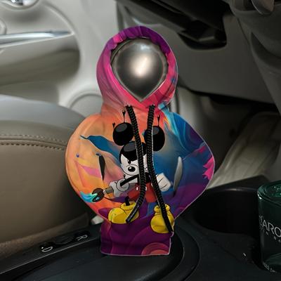 TEMU Mouse Mini Car Shift Cover Hoodie, Universal Fit Fashionable Gear Shift Knob Decoration, Stylish Hooded Sweatshirt Accessory With Vibrant Graphic Design Image