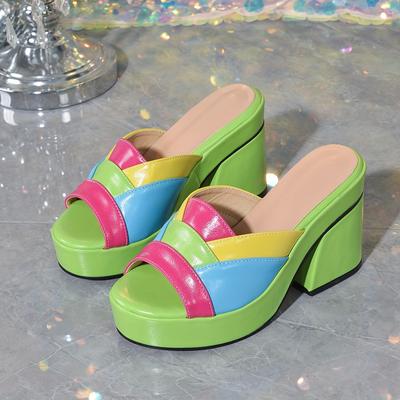 TEMU Open-toe Comfortable Thick Heel And Vitality Fashionable Women's Candy Color High-heeled Sandals, Summer Walking And Outdoor Activities Image