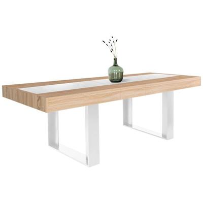 Ausziehbarer Esstisch Rechteck phoenix 4-8 Personen Holz und Weiß Weißer Mittelstreifen 160-200 cm Image