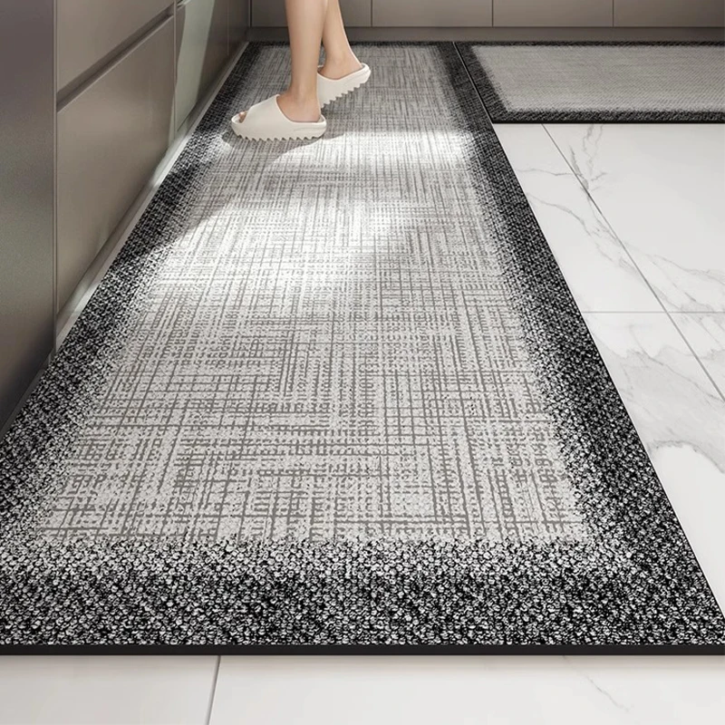 Kitchen Floor Mat Waterproof Oil-proof Carpet Pvc Leather Non-slip Foot Mats Long Rug Grey Minimalism Style Home Decoration Rugs