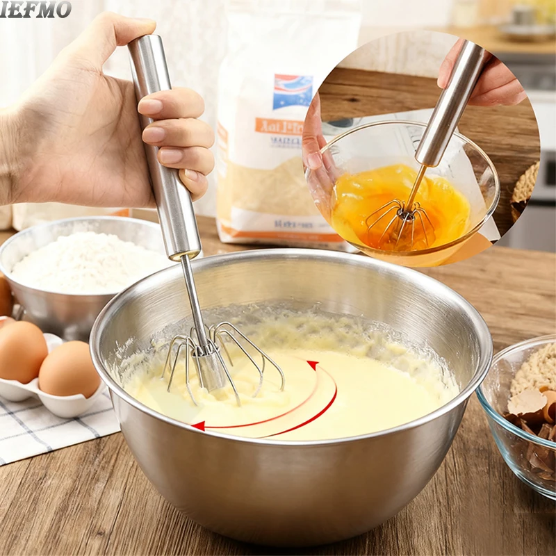 Halbautomatischer Schneebesen aus Edelstahl, multifunktionale Schlagsahne, müheloses Backen und Schneebesen, manuelle Küchenutensilien Image