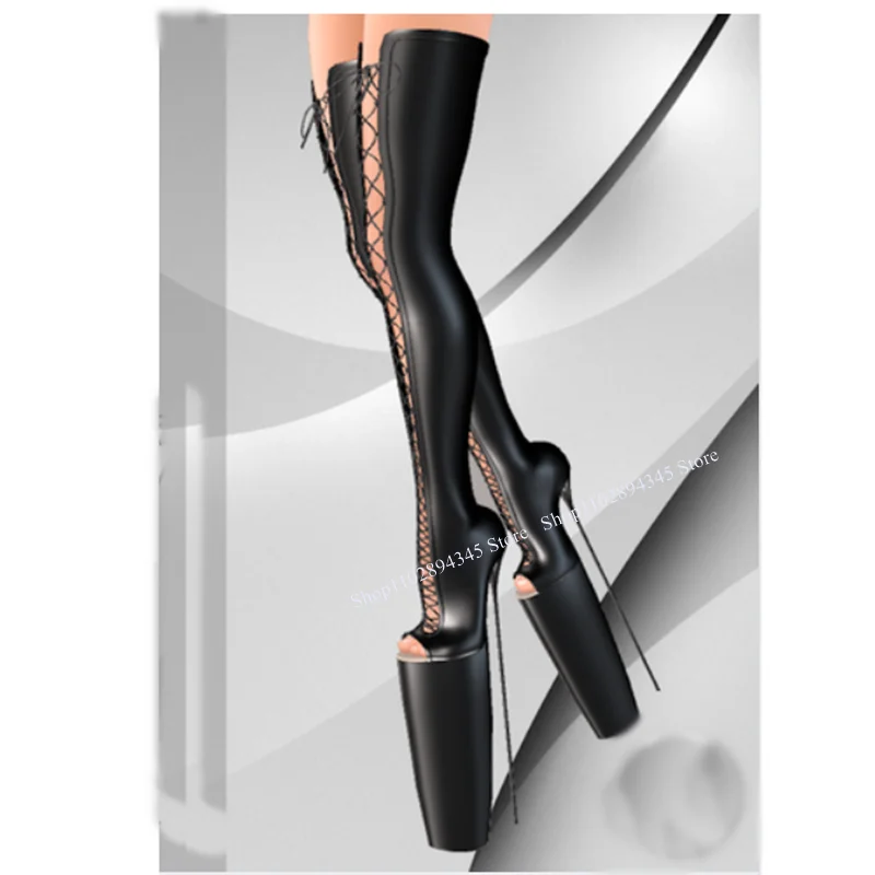Schwarz Hohl Lace Up Plattform Stiefel Thin High Heel Peep Toe Mode Sexy Kühlen 2024 Winter Große Größe Frau Schuhe zapatillas Mujer