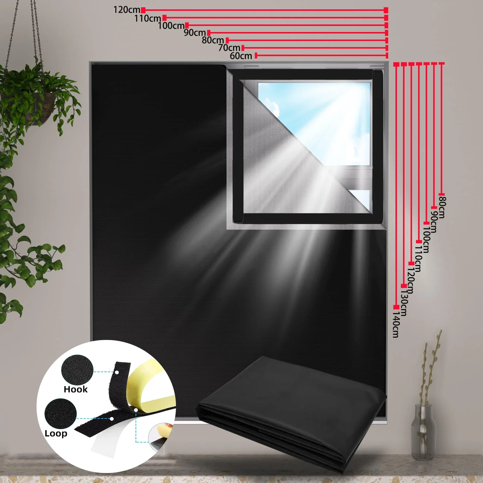 Anpassbare Größe, 100 % Verdunkelungsvorhang, ohne Bohren, tragbare Reise-Fensterschirme mit Klettverschluss für Wohnzimmer, Schlafzimmer, Fenster