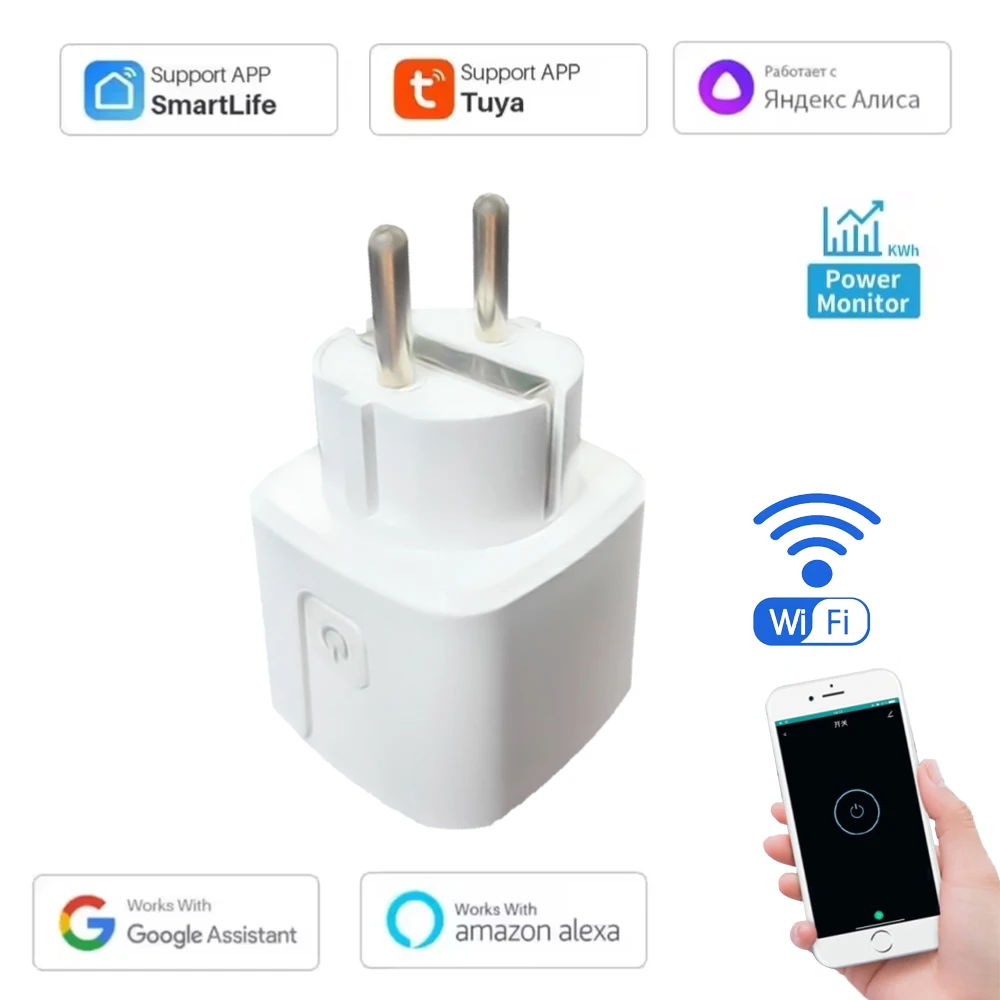 Tuya Smart Steckdose WiFi 16A EU Stecker Outlet Fernbedienung Timing Power Überwachung Stimme Google Home Alexa Yandex Alice Smart Leben