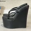 Ronticool Handgemachte Damen Sommer Pantoletten Sandalen Keile High Heels Runde Zehen Schwarz Cosplay Schuhe Damen US Plus Größe 4-15