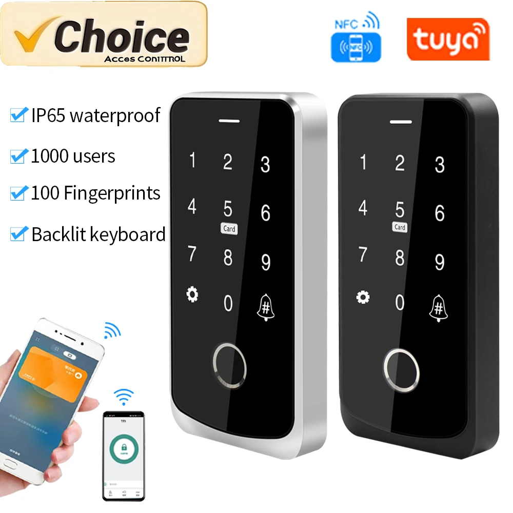 Tuya Smart NFC Bluetooth Biometrische Fingerprint Access Control Tastatur IP65 13,56 MHz RFID Hintergrundbeleuchtung Für Touch Kommerziellen Tür System Image