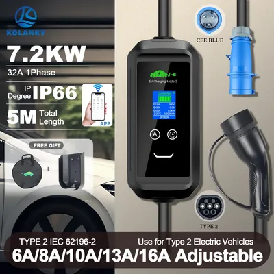 KOLANKY APP Typ2 EV Ladegerät WIFI Bluetooth Unterstützung 1P 32A 7,2 KW EU Stecker Für Home Lade Verzögerung control Durch Telefon IP66 5M